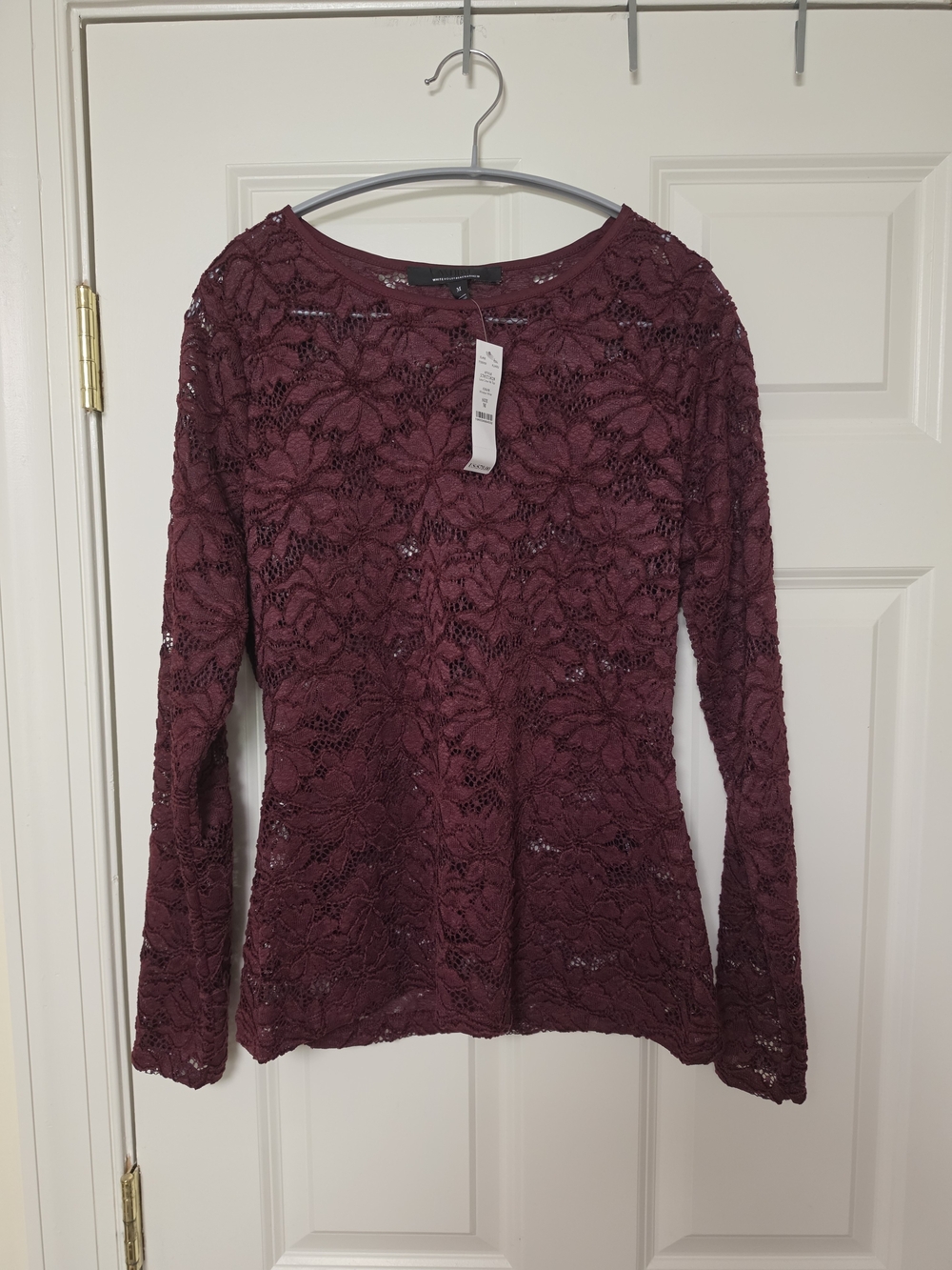 White House Black Market Burgundy Floral Lace Knit Top